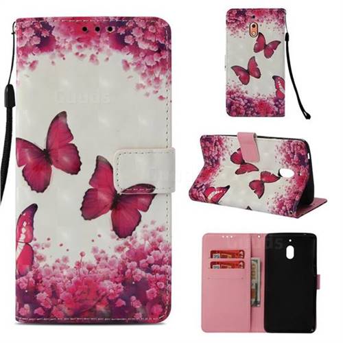 Rose Butterfly 3D Painted Leather Wallet Case for Nokia 2.1