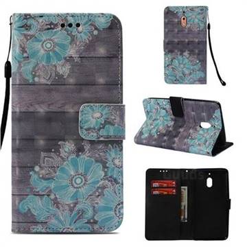 Blue Flower 3D Painted Leather Wallet Case for Nokia 2.1