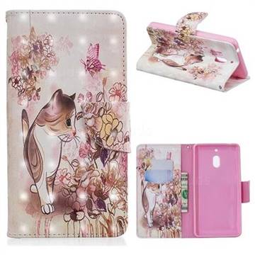 Flower Butterfly Cat 3D Painted Leather Wallet Phone Case for Nokia 2.1