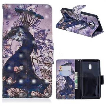 Purple Peacock 3D Painted Leather Wallet Phone Case for Nokia 2.1