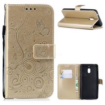 Intricate Embossing Butterfly Circle Leather Wallet Case for Nokia 2.1 - Champagne