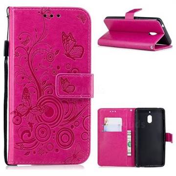 Intricate Embossing Butterfly Circle Leather Wallet Case for Nokia 2.1 - Red