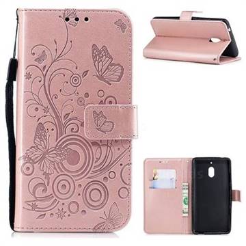 Intricate Embossing Butterfly Circle Leather Wallet Case for Nokia 2.1 - Rose Gold
