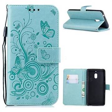 Intricate Embossing Butterfly Circle Leather Wallet Case for Nokia 2.1 - Cyan
