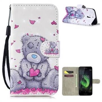 Love Panda 3D Painted Leather Wallet Phone Case for Nokia 2.1
