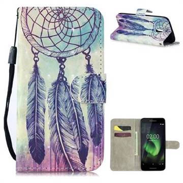 Feather Wind Chimes 3D Painted Leather Wallet Phone Case for Nokia 2.1