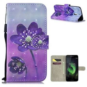 Purple Flower 3D Painted Leather Wallet Phone Case for Nokia 2.1