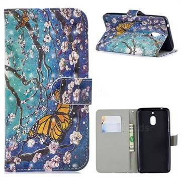 Blue Butterfly 3D Painted Leather Phone Wallet Case for Nokia 2.1