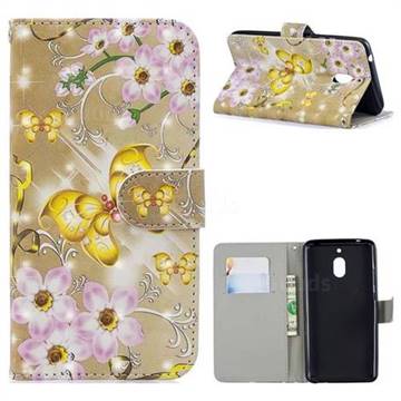 Golden Butterfly 3D Painted Leather Phone Wallet Case for Nokia 2.1