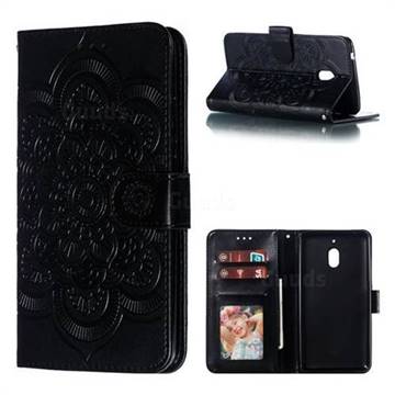 Intricate Embossing Datura Solar Leather Wallet Case for Nokia 2.1 - Black
