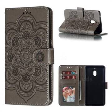 Intricate Embossing Datura Solar Leather Wallet Case for Nokia 2.1 - Gray