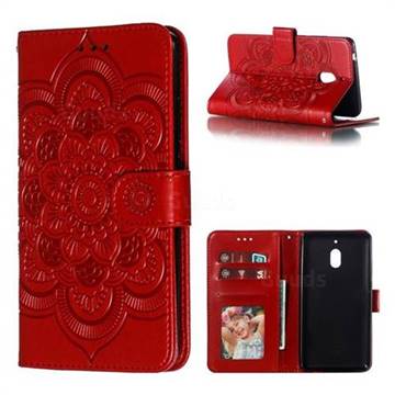 Intricate Embossing Datura Solar Leather Wallet Case for Nokia 2.1 - Red