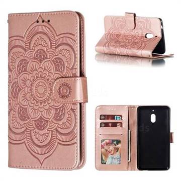 Intricate Embossing Datura Solar Leather Wallet Case for Nokia 2.1 - Rose Gold