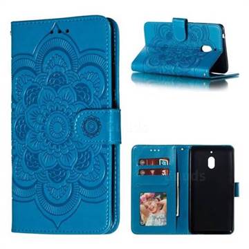 Intricate Embossing Datura Solar Leather Wallet Case for Nokia 2.1 - Blue