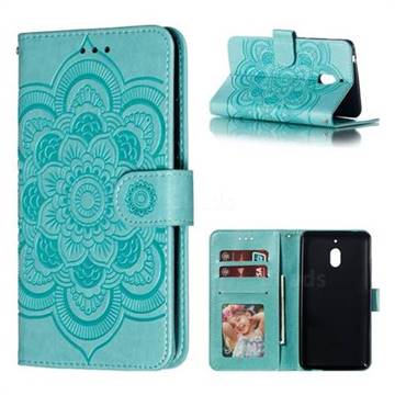 Intricate Embossing Datura Solar Leather Wallet Case for Nokia 2.1 - Green