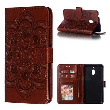 Intricate Embossing Datura Solar Leather Wallet Case for Nokia 2.1 - Brown