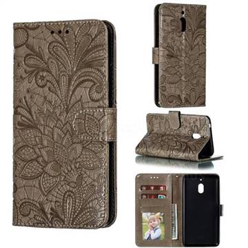Intricate Embossing Lace Jasmine Flower Leather Wallet Case for Nokia 2.1 - Gray
