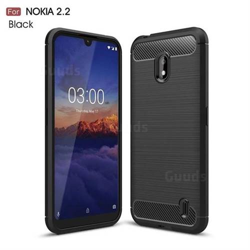 Luxury Carbon Fiber Brushed Wire Drawing Silicone TPU Back Cover for Nokia 2.2 - Black