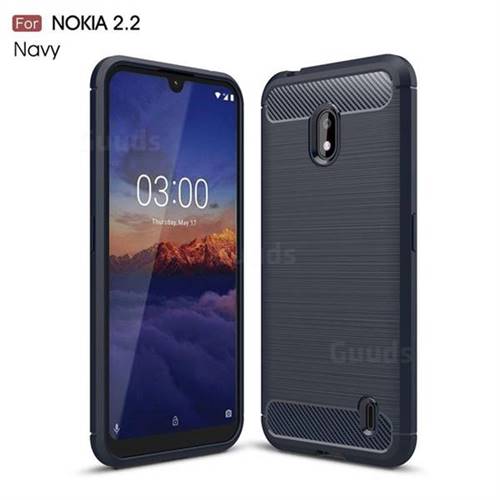 Luxury Carbon Fiber Brushed Wire Drawing Silicone TPU Back Cover for Nokia 2.2 - Navy