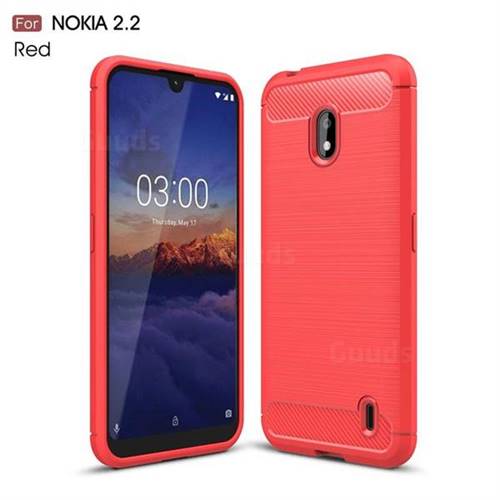 Luxury Carbon Fiber Brushed Wire Drawing Silicone TPU Back Cover for Nokia 2.2 - Red