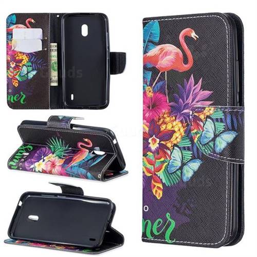 Flowers Flamingos Leather Wallet Case for Nokia 2.2