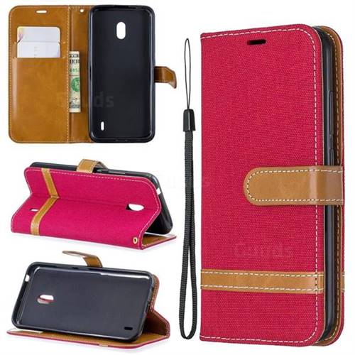 Jeans Cowboy Denim Leather Wallet Case for Nokia 2.2 - Red