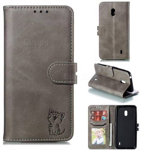 Embossing Happy Cat Leather Wallet Case for Nokia 2.2 - Gray