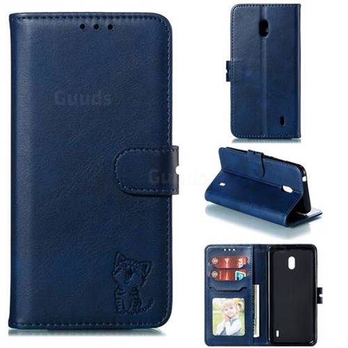 Embossing Happy Cat Leather Wallet Case for Nokia 2.2 - Blue