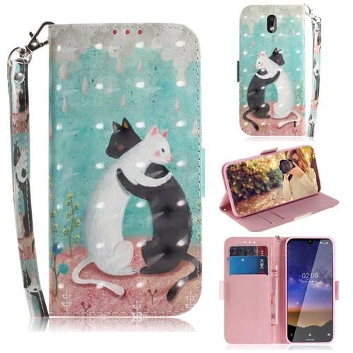 Black and White Cat 3D Painted Leather Wallet Phone Case for Nokia 2.2