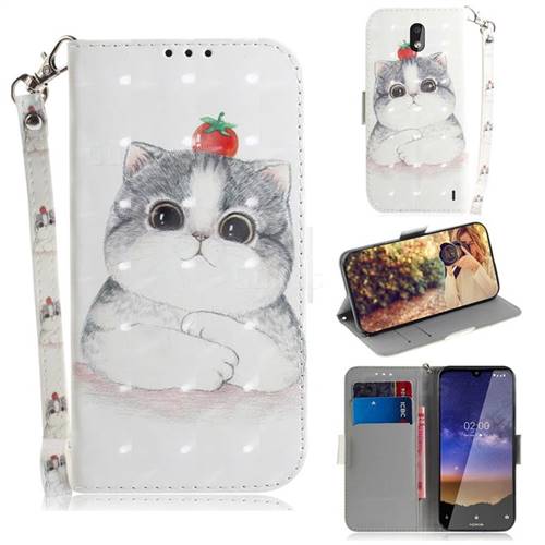 Cute Tomato Cat 3D Painted Leather Wallet Phone Case for Nokia 2.2