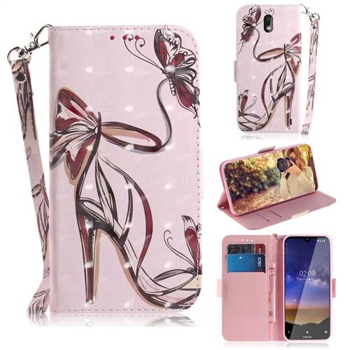 Butterfly High Heels 3D Painted Leather Wallet Phone Case for Nokia 2.2