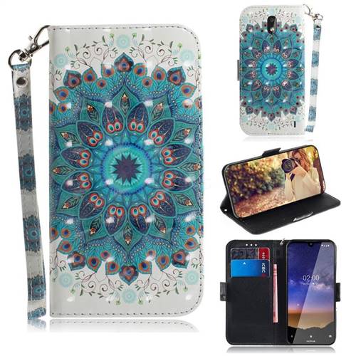 Peacock Mandala 3D Painted Leather Wallet Phone Case for Nokia 2.2