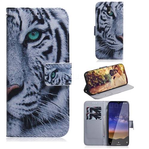 White Tiger PU Leather Wallet Case for Nokia 2.2