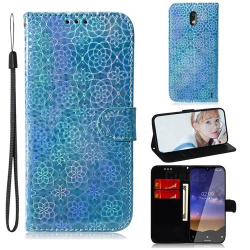 Laser Circle Shining Leather Wallet Phone Case for Nokia 2.2 - Blue