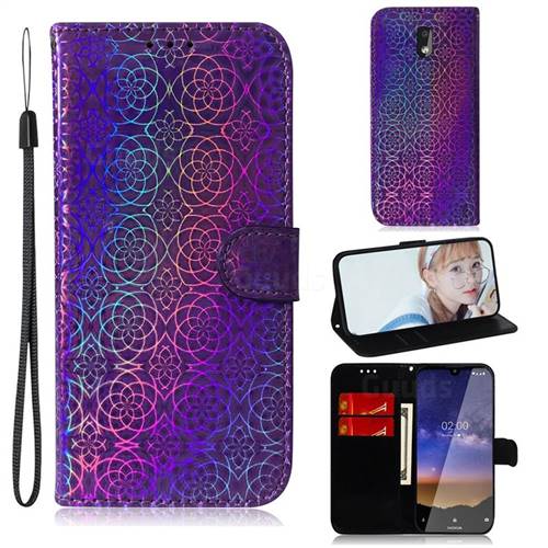 Laser Circle Shining Leather Wallet Phone Case for Nokia 2.2 - Purple