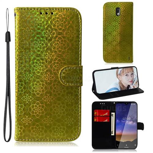 Laser Circle Shining Leather Wallet Phone Case for Nokia 2.2 - Golden