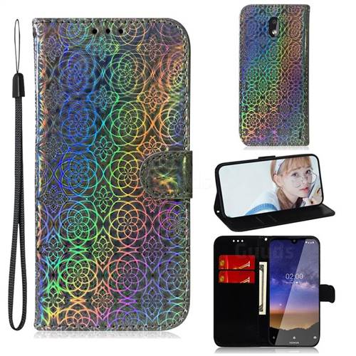 Laser Circle Shining Leather Wallet Phone Case for Nokia 2.2 - Silver