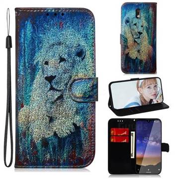 White Lion Laser Shining Leather Wallet Phone Case for Nokia 2.2