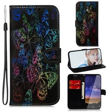 Black Butterfly Laser Shining Leather Wallet Phone Case for Nokia 2.2