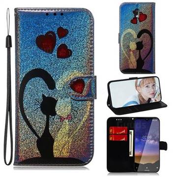 Love Cat Laser Shining Leather Wallet Phone Case for Nokia 2.2