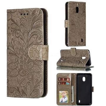 Intricate Embossing Lace Jasmine Flower Leather Wallet Case for Nokia 2.2 - Gray