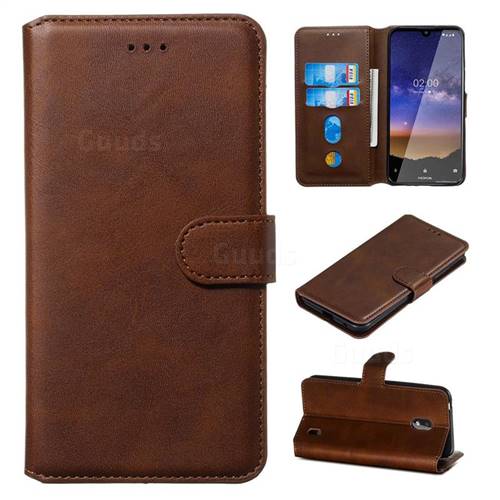 Retro Calf Matte Leather Wallet Phone Case for Nokia 2.2 - Brown