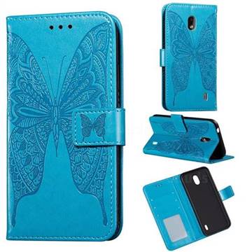 Intricate Embossing Vivid Butterfly Leather Wallet Case for Nokia 2.2 - Blue