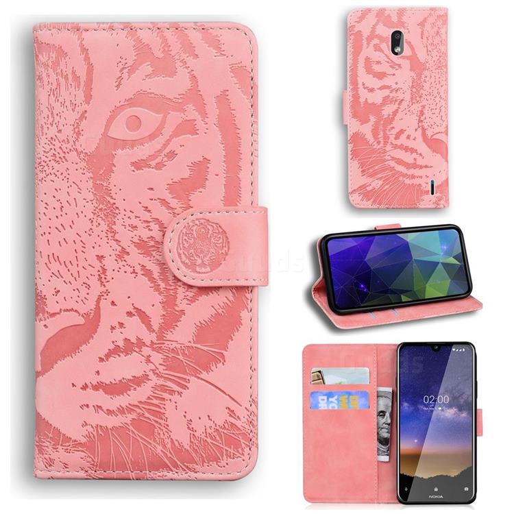 Intricate Embossing Tiger Face Leather Wallet Case for Nokia 2.2 - Pink