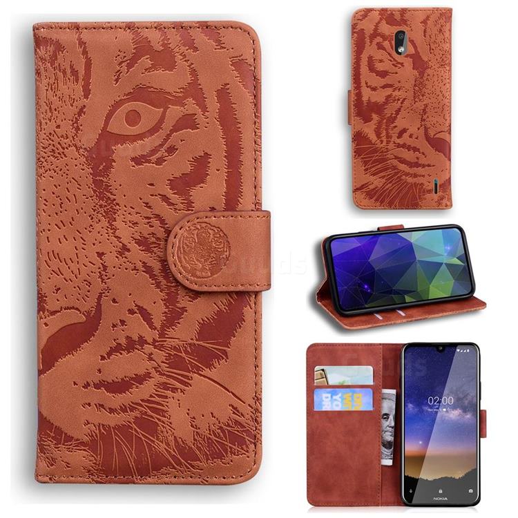 Intricate Embossing Tiger Face Leather Wallet Case for Nokia 2.2 - Brown