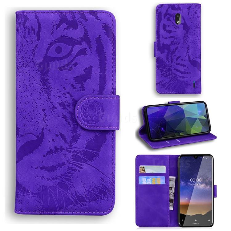 Intricate Embossing Tiger Face Leather Wallet Case for Nokia 2.2 - Purple