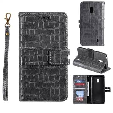 Luxury Crocodile Magnetic Leather Wallet Phone Case for Nokia 2.2 - Gray