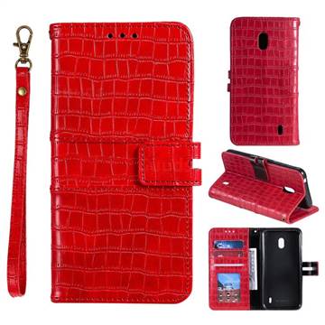 Luxury Crocodile Magnetic Leather Wallet Phone Case for Nokia 2.2 - Red