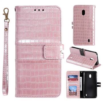 Luxury Crocodile Magnetic Leather Wallet Phone Case for Nokia 2.2 - Rose Gold