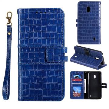 Luxury Crocodile Magnetic Leather Wallet Phone Case for Nokia 2.2 - Blue